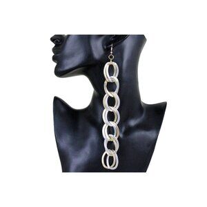 Women Gold Silver Metal Hook Earring Set Chain Links Extra Long Fashion Jewelry
